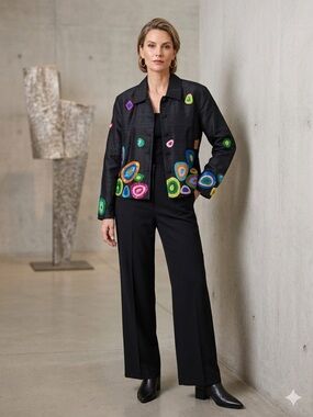Vintage Silk Jacket Lightweight Turnique Nights Embroidered Colorful S Artisan